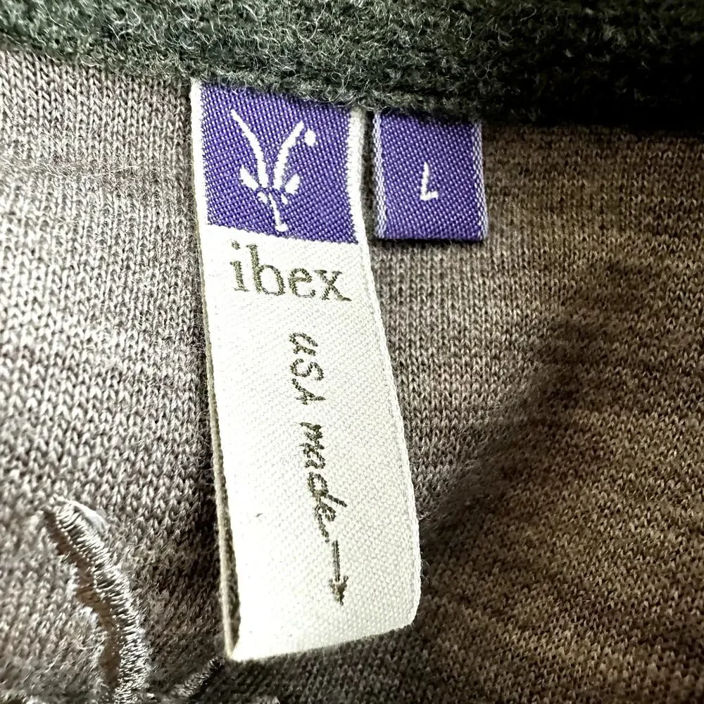 Ibex Full Zip Sweater Jacket Mock Neck Logo Colorblock Brown Gray Large